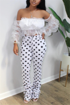 White venetian Street Dot Mesh perspective Draped Boot Cut Half Sleeve Two Pieces