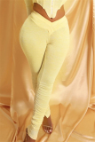 Yellow Elastic Fly High Solid Split Draped Boot Cut Pants Bottoms