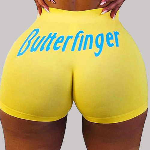 Yellow and blue Elastic Fly Low Print Straight shorts Bottoms