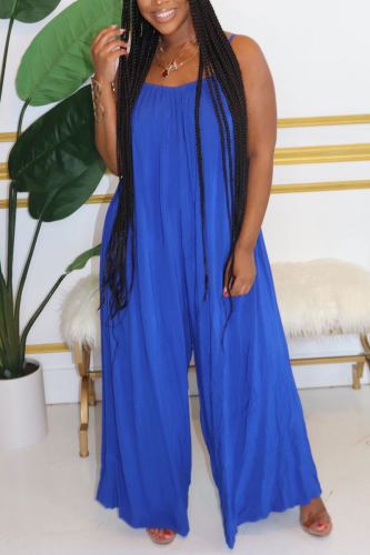 Blue Fashion Sexy Solid Slip Jumpsuits