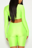 Fluorescent Green Fashion Casual Sportswear Skinny Solid Shorts