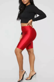 Rose Red Fashion Casual Sportswear Skinny Solid Shorts