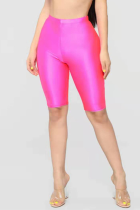 Rose Red Fashion Casual Sportswear Skinny Solid Shorts
