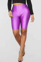 Purple Fashion Casual Sportswear Skinny Solid Shorts