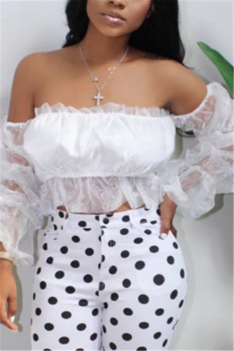White Wrapped chest Nine Sleeves Solid Tops
