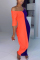 Red Fashion Single Sleeve Short Sleeve O Neck Asymmetrical Floor Length Patchwork Dresses