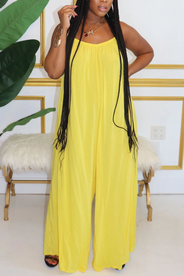 Yellow Fashion Sexy Solid Slip Jumpsuits