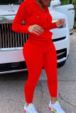 rose red Fashion Sexy adult Ma'am Patchwork Solid Two Piece Suits pencil Long Sleeve Two Pieces