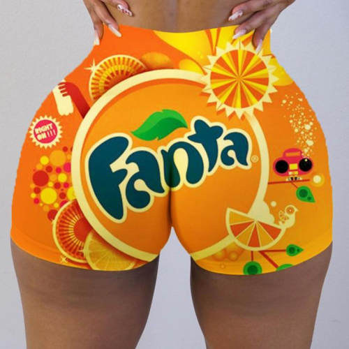 Orange Elastic Fly Low Print Straight shorts Bottoms