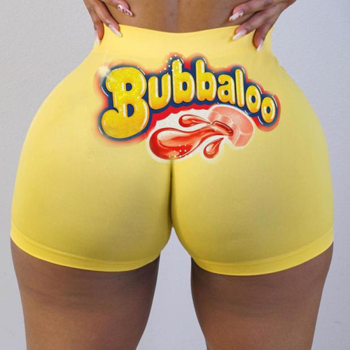 Yellow-red Elastic Fly Low Print Straight shorts Bottoms