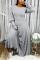 Grey OL Long Sleeves O neck Lantern skirt Ankle-Length Solid Dresses