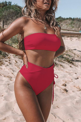 Red Fashion Sexy Strapless Solid Leopard Swimwears