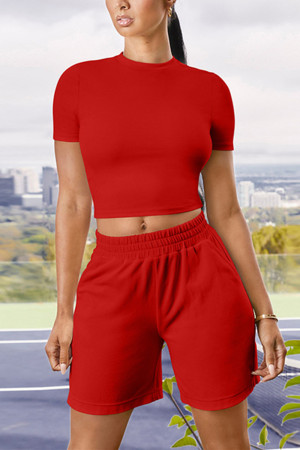 Red Fashion Sexy Sportswear Short Sleeve O Neck Regular Sleeve Regular Solid Two Pieces