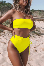 Yellow Fashion Sexy Strapless Solid Leopard Swimwears