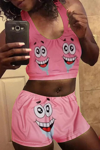 Pink Fashion Sexy adult Ma'am Letter Print Two Piece Suits Straight Sleeveless Two Pieces