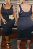 Black Sexy O Neck Solid Plus Size