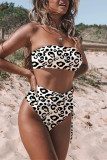 Red Fashion Sexy Strapless Solid Leopard Swimwears