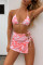 Pink Fashion Sexy V Neck Print Swimwears Three-piece Set