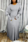 Grey OL Long Sleeves O neck Lantern skirt Ankle-Length Solid Dresses