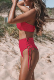 Red Fashion Sexy Strapless Solid Leopard Swimwears
