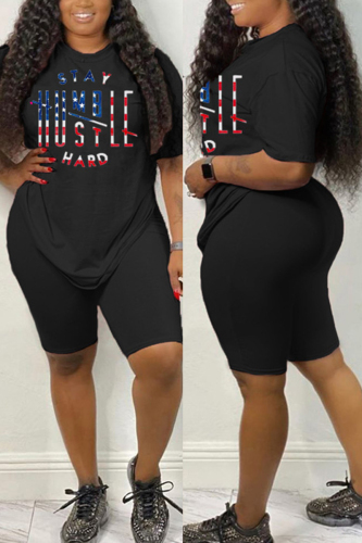 Black Milk Silk Fashion Active adult Ma'am Print Two Piece Suits Straight Short Sleeve Two Pieces