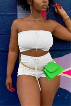White Sexy Sleeveless Strapless Off The Shoulder Short Solid Two Pieces
