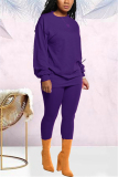 Light Purple Fashion Casual Long Sleeve O Neck Regular Sleeve Regular Solid Two Pieces