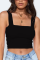 Black Fashion Sexy Square Collar Sleeveless Spaghetti Strap Short Solid Tops