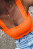 Fluorescent Orange Fashion Sexy Square Collar Sleeveless Spaghetti Strap Short Solid Tops