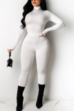 White Milk Silk Fashion Sexy adult Ma'am Solid Two Piece Suits pencil Long Sleeve Two Pieces