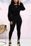Black Fashion Casual Long Sleeve O Neck Regular Sleeve Regular Solid Two Pieces