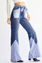 Deep Blue Fashion Casual Boot Cut Patchwork Jeans