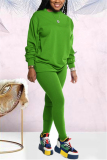 Green Fashion Casual Long Sleeve O Neck Regular Sleeve Regular Solid Two Pieces