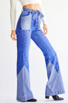 Light Blue Fashion Casual Boot Cut Patchwork Jeans