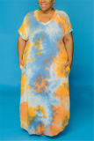 Green Sexy Europe and America O Neck Print Tie Dye Plus Size