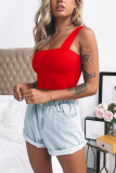 Red Fashion Sexy Square Collar Sleeveless Spaghetti Strap Short Solid Tops