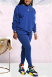 Blue Fashion Casual Long Sleeve O Neck Regular Sleeve Regular Solid Two Pieces