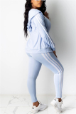 Light Blue Active Solid pencil Long Sleeve Two Pieces