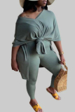 celadon Fashion adult Ma'am OL V Neck Solid Two Piece Suits Plus Size
