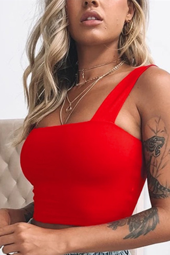 Red Fashion Sexy Square Collar Sleeveless Spaghetti Strap Short Solid Tops