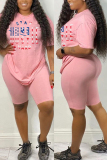 Pink Milk Silk Fashion Active adult Ma'am Print Two Piece Suits Straight Short Sleeve Two Pieces