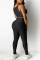 Black Fashion Active adult Ma'am Patchwork Solid Two Piece Suits pencil Sleeveless Two Pieces