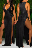 Black Patchwork Solid Asymmetrical Fashion Sexy adult Ma'am Swimwears Cover Up