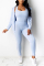 Light Blue Active Solid pencil Long Sleeve Two Pieces