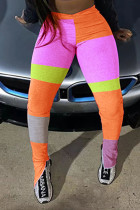 Orange Elastic Fly High Split Skinny Pants Bottoms