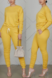 Yellow Fashion adult Ma'am Sweet Patchwork Solid Two Piece Suits pencil Long Sleeve Two Pieces