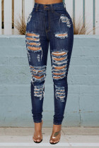 Deep Blue Fashion Sexy Skinny Solid Jeans