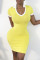 Yellow Fashion Casual Regular Sleeve Short Sleeve V Neck Short Sleeve Dress Knee Length Patchwork Dresses