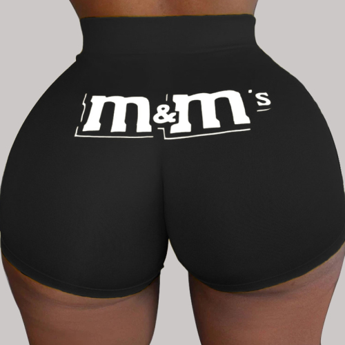 Black Elastic Fly Low Print Straight shorts Bottoms