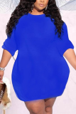 Blue Fashion Casual O Neck Long Sleeve Regular Sleeve Solid Long Sleeve Dress Plus Size